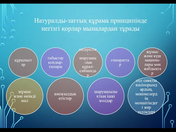 құрылыстар табыстау қондыр-ғылары өндірісітк-шаруашы-лык құрал-саймандар ғимараттар жұмыс және күш машина-лары мен