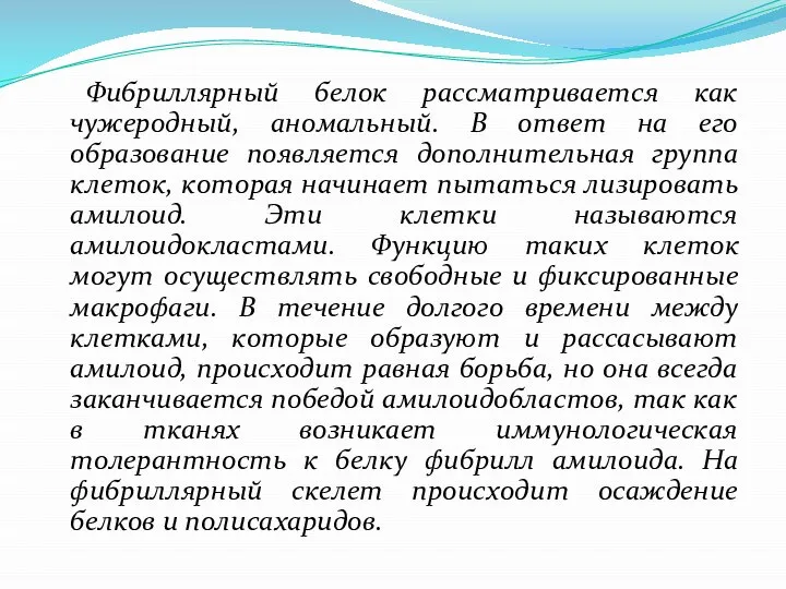 Фибриллярный белок рассматривается как чужеродный, аномальный. В ответ на его образование