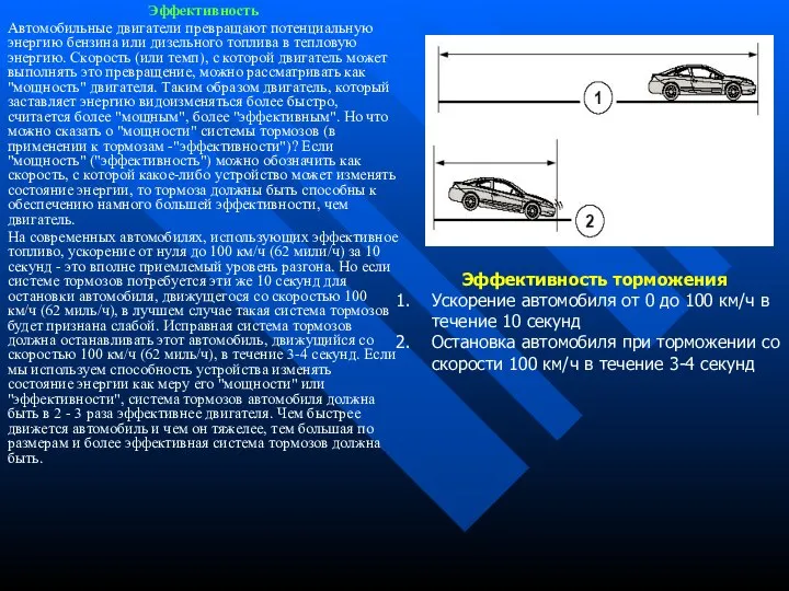 Эффективность Автомобильные двигатели превращают потенциальную энергию бензина или дизельного топлива в