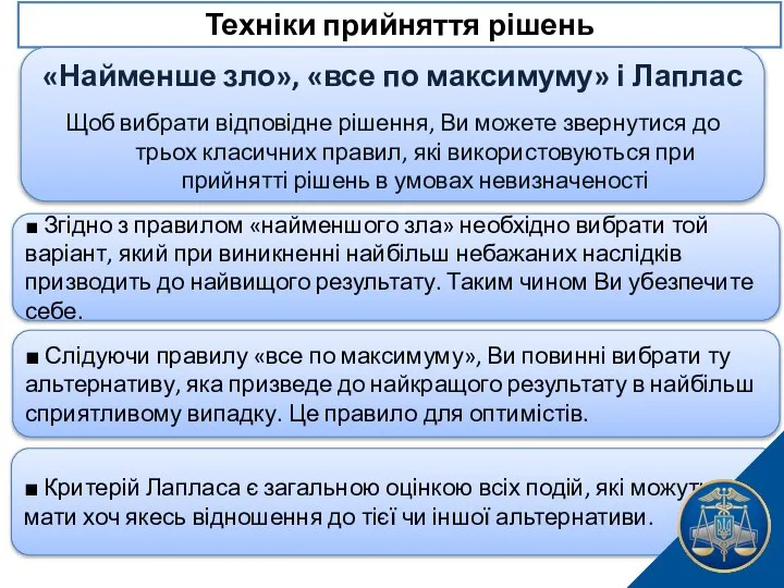 ■ Критерій Лапласа є загальною оцінкою всіх подій, які можуть мати