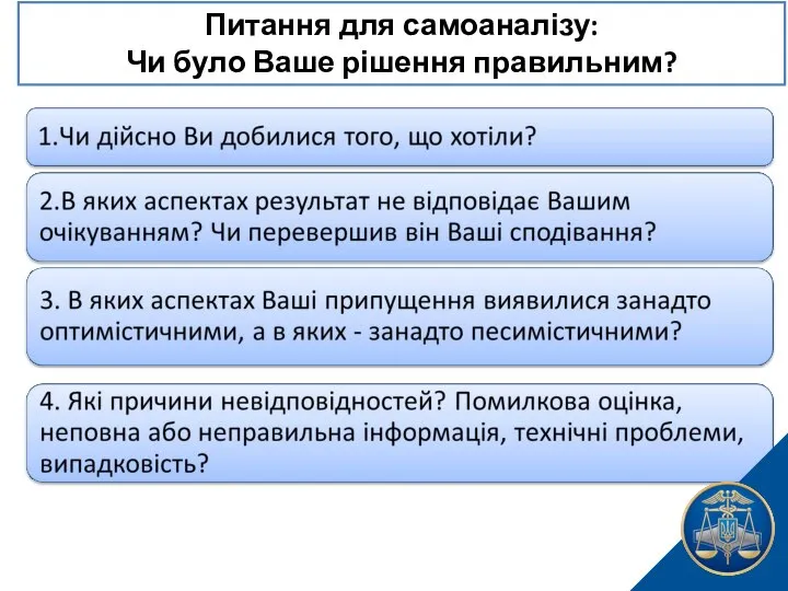 Питання для самоаналізу: Чи було Ваше рішення правильним?