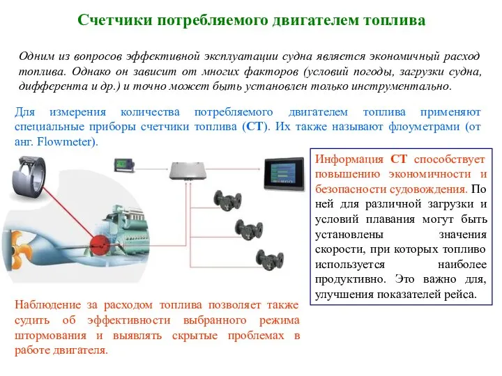 Счетчики потребляемого двигателем топлива Одним из вопросов эффективной эксплуатации судна является