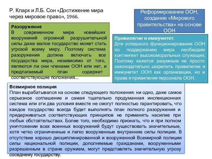Р. Кларк и Л.Б. Сон «Достижение мира через мировое право», 1966.