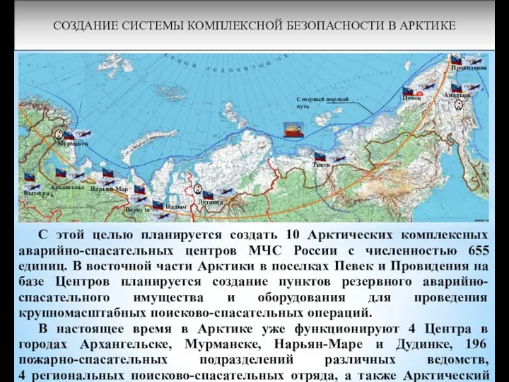 СОЗДАНИЕ СИСТЕМЫ КОМПЛЕКСНОЙ БЕЗОПАСНОСТИ В АРКТИКЕ С этой целью планируется создать