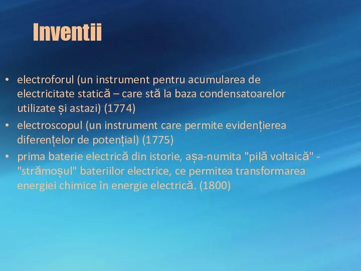 Inventii electroforul (un instrument pentru acumularea de electricitate statică – care