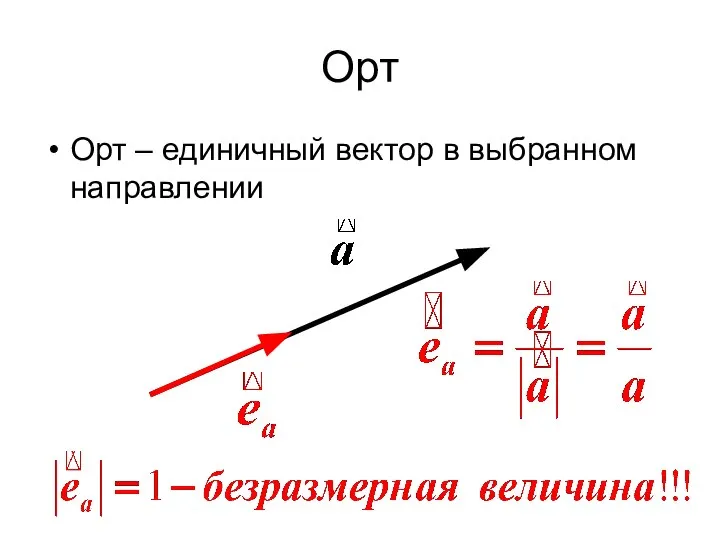 Орт Орт – единичный вектор в выбранном направлении