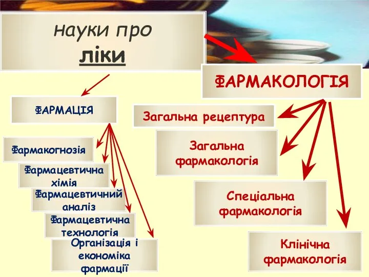 науки про ліки ФАРМАЦІЯ Загальна рецептура Фармакогнозія Загальна фармакологія Спеціальна фармакологія