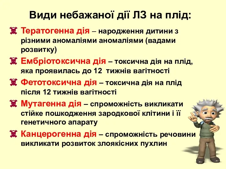 Види небажаної дії ЛЗ на плід: Тератогенна дія – народження дитини