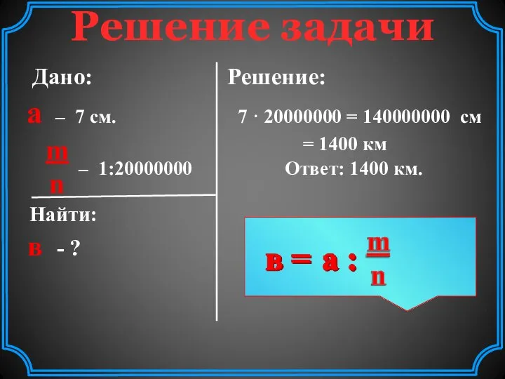 Решение задачи Дано: Решение: a – 7 см. 7 · 20000000