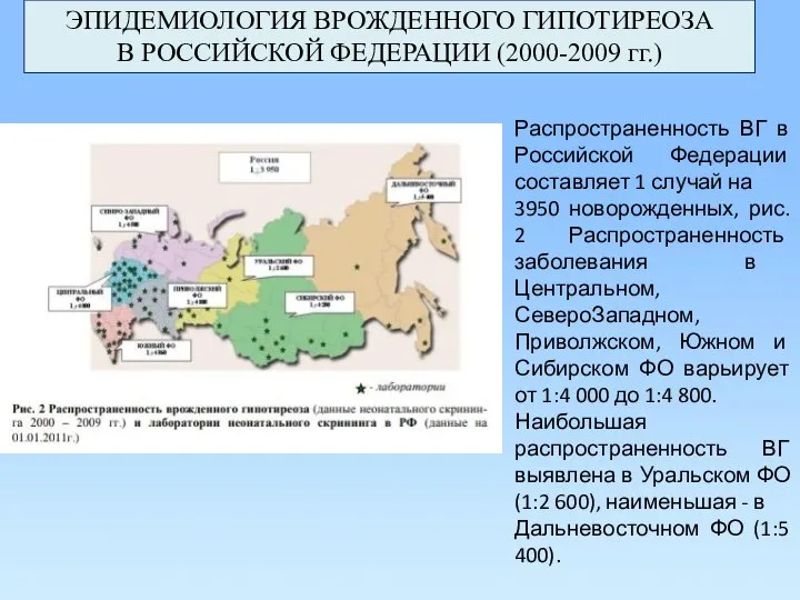 Распространенность ВГ в Российской Федерации составляет 1 случай на 3950 новорожденных,