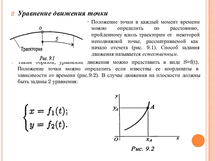 Уравнение движения точки Положение точки в каждый момент времени можно определить