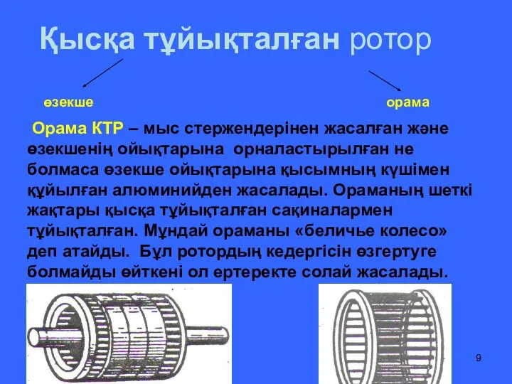 Қысқа тұйықталған ротор Орама КТР – мыс стержендерінен жасалған және өзекшенің