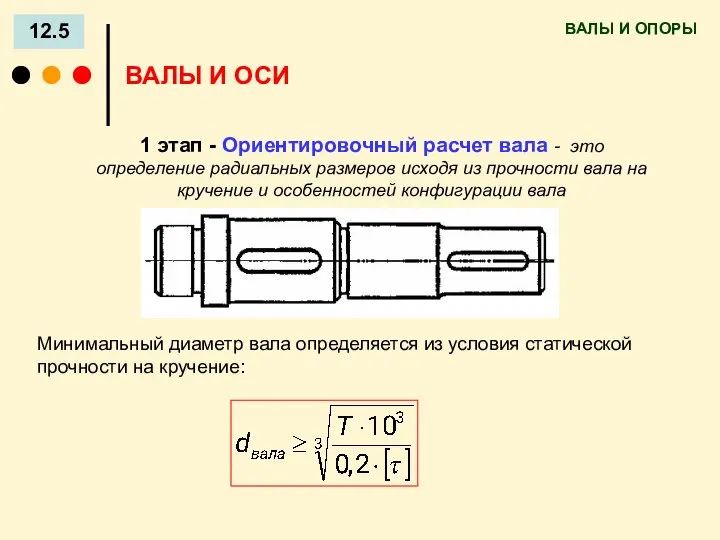 ВАЛЫ И ОПОРЫ 12.5 ВАЛЫ И ОСИ 1 этап - Ориентировочный