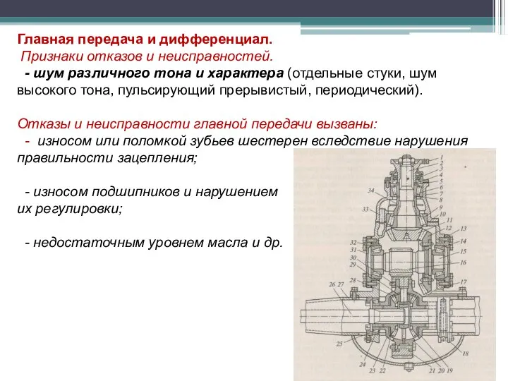 Главная передача и дифференциал. Признаки отказов и неисправностей. - шум различного