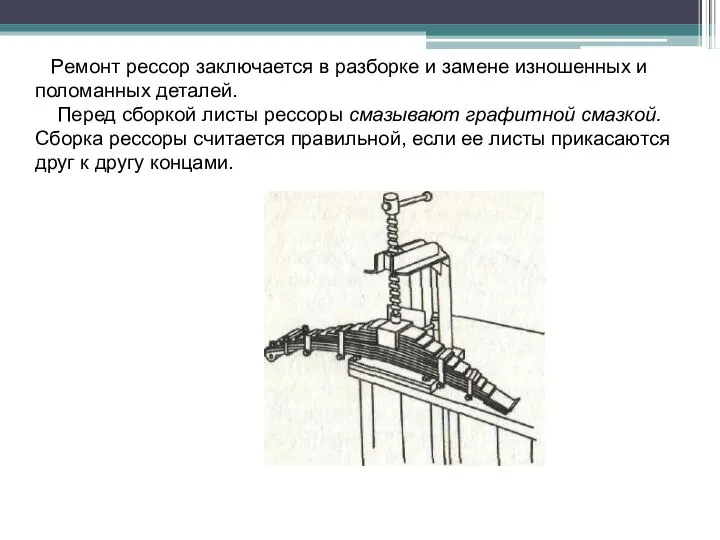 Ремонт рессор заключается в разборке и замене изношенных и поломанных деталей.