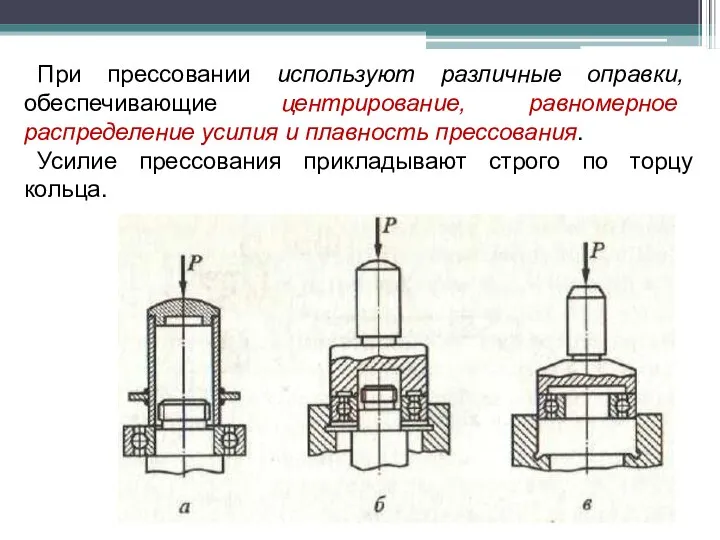 При прессовании используют различные оправки, обеспечивающие центрирование, равномерное распределение усилия и