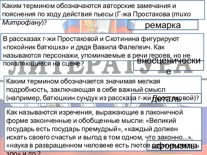 Каким термином обозначаются авторские замечания и пояснения по ходу действия пьесы