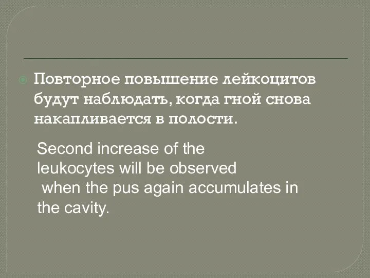 Повторное повышение лейкоцитов будут наблюдать, когда гной снова накапливается в полости.