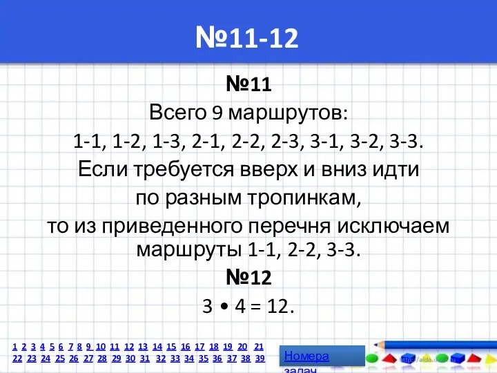 №11-12 №11 Всего 9 маршрутов: 1-1, 1-2, 1-3, 2-1, 2-2, 2-3,