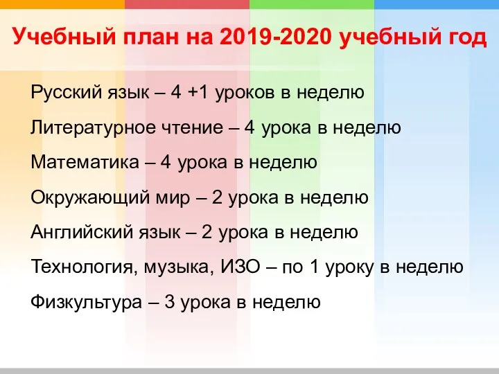 Русский язык – 4 +1 уроков в неделю Литературное чтение –