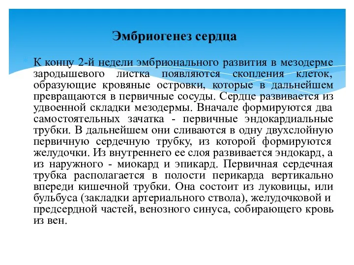 К концу 2-й недели эмбрионального развития в мезодерме зародышевого листка появляются