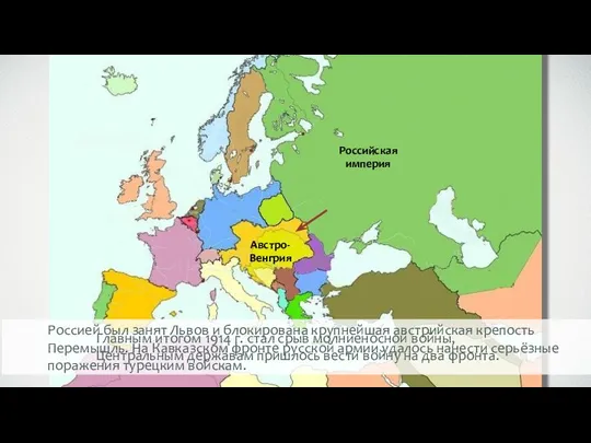 Австро-Венгрия Россией был занят Львов и блокирована крупнейшая австрийская крепость Перемышль.