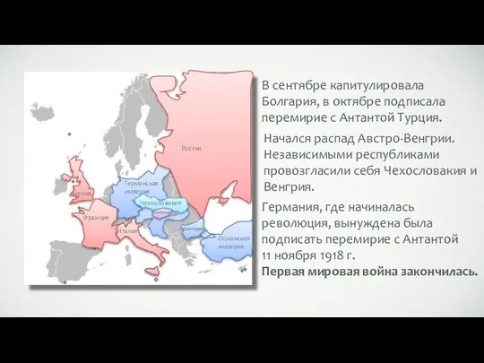 Германская империя Австро-Венгрия Болгария Османская империя Англия Россия Франция Италия В