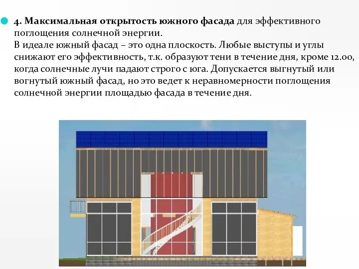 4. Максимальная открытость южного фасада для эффективного поглощения солнечной энергии. В