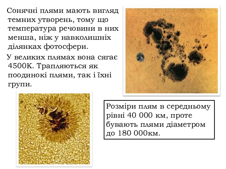 Сонячні плями мають вигляд темних утворень, тому що температура речовини в