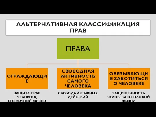 АЛЬТЕРНАТИВНАЯ КЛАССИФИКАЦИЯ ПРАВ ЗАЩИТА ПРАВ ЧЕЛОВЕКА, ЕГО ЛИЧНОЙ ЖИЗНИ СВОБОДА АКТИВНЫХ