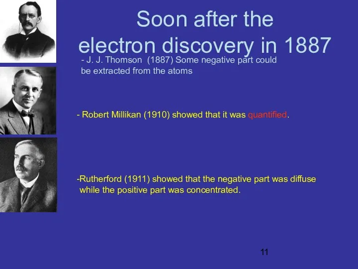 Robert Millikan (1910) showed that it was quantified. Rutherford (1911) showed