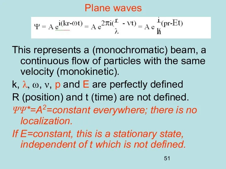 Plane waves This represents a (monochromatic) beam, a continuous flow of