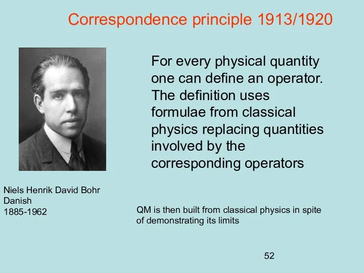 Niels Henrik David Bohr Danish 1885-1962 Correspondence principle 1913/1920 For every