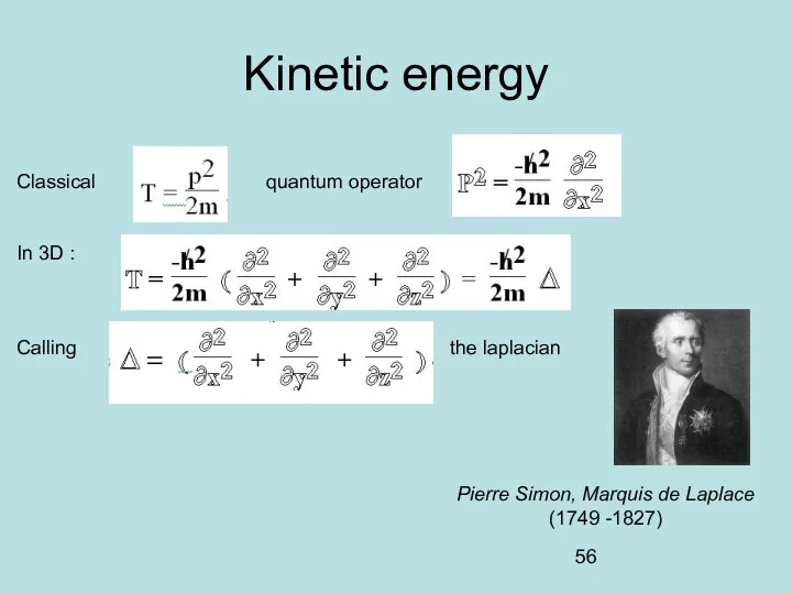 Kinetic energy Classical quantum operator In 3D : Calling the laplacian