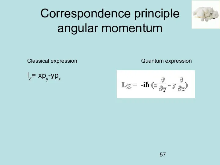 Correspondence principle angular momentum Classical expression Quantum expression lZ= xpy-ypx