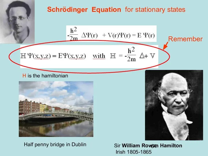 Schrödinger Equation for stationary states H is the hamiltonian Sir William