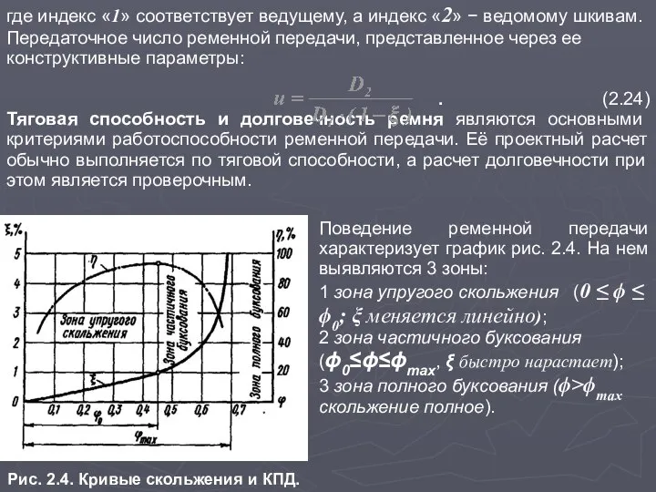 где индекс «1» соответствует ведущему, а индекс «2» − ведомому шкивам.