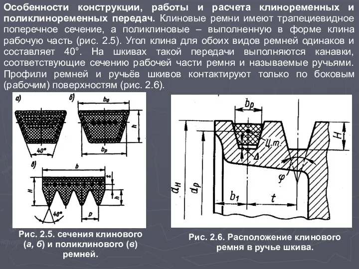 Особенности конструкции, работы и расчета клиноременных и поликлиноременных передач. Клиновые ремни