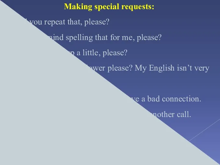 Making special requests: Could you repeat that, please? Would you mind