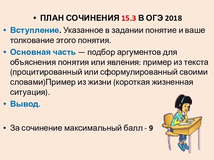 ПЛАН СОЧИНЕНИЯ 15.3 В ОГЭ 2018 Вступление. Указанное в задании понятие