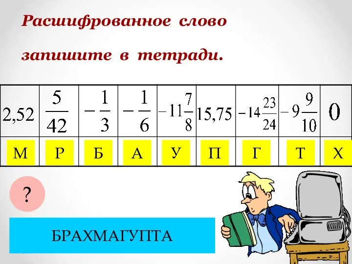 Замените ответы соответствующими буквами. Расшифрованное слово запишите в тетради. У А