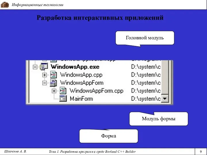 Информационные технологии Тема 1. Разработка программ в среде Borland C++ Builder