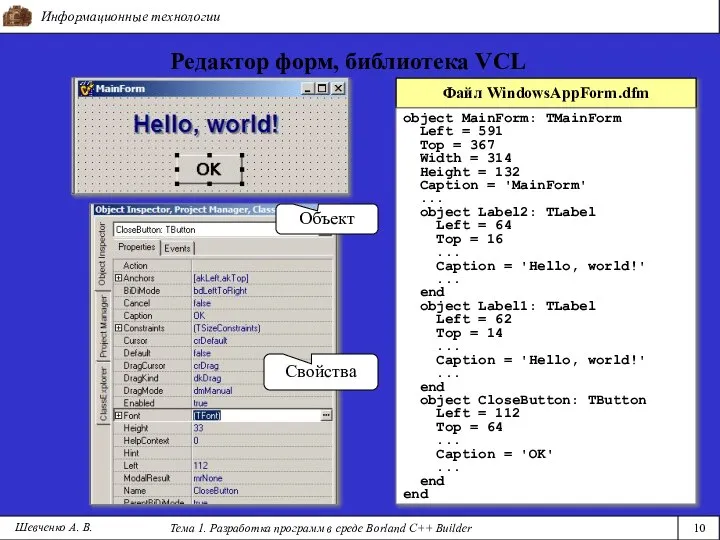 Файл WindowsAppForm.dfm Информационные технологии Тема 1. Разработка программ в среде Borland