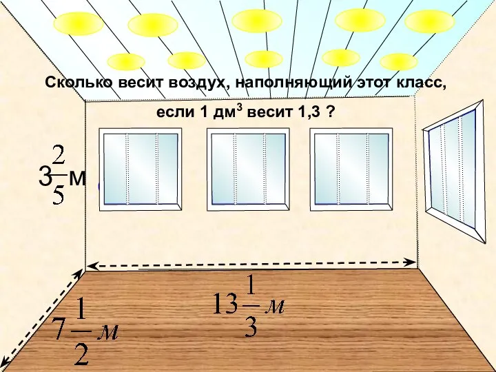 3м Сколько весит воздух, наполняющий этот класс, если 1 дм3 весит 1,3 ?