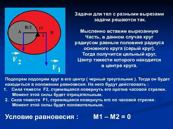 Задачи для тел с разными вырезами задачи решаются так. Мысленно вставим