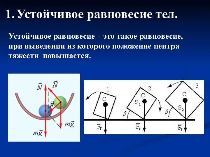 Устойчивое равновесие тел. Устойчивое равновесие – это такое равновесие, при выведении