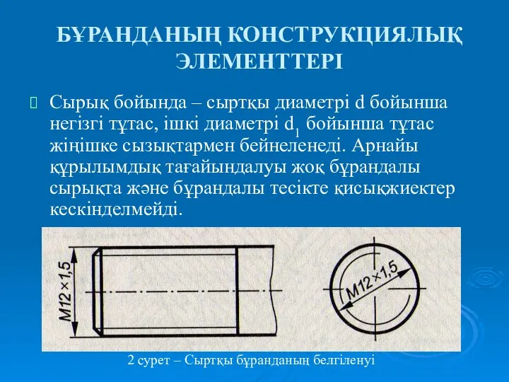 БҰРАНДАНЫҢ КОНСТРУКЦИЯЛЫҚ ЭЛЕМЕНТТЕРІ Сырық бойында – сыртқы диаметрі d бойынша негізгі