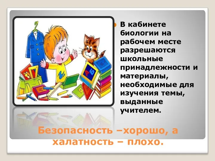 Безопасность –хорошо, а халатность – плохо. В кабинете биологии на рабочем