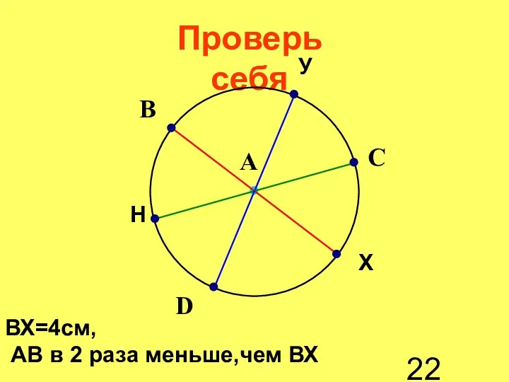 Проверь себя А D B C Х Н У ВХ=4см, АВ в 2 раза меньше,чем ВХ