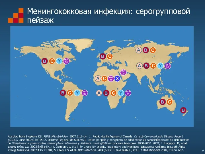 Менингококковая инфекция: серогрупповой пейзаж Adapted from Stephens DS. FEMS Microbiol Rev.